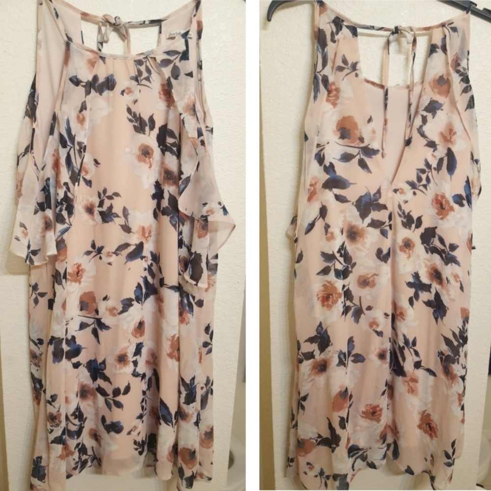 Crepe Pink Floral Off Shoulder Dress Medium